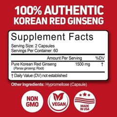 Herbtonics Korean Red Panax Ginseng 1500mg – Energy 120 Count (Pack of 1)