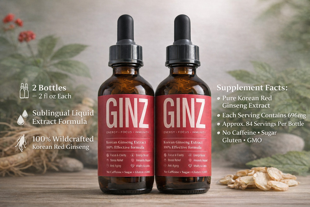 2 Pack GINZ Korean Red Ginseng Extract 2oz Energy Focus Immunity Exp 09/2027