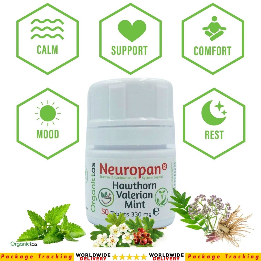 NEUROPAN Hawthorn Valerian Mint Tablets Natural Anxiety Sleep Aid & Anti Stress