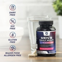 Multivitamin Men Daily Vitamin A, C, D, E, Zinc Calcium B12 60 Capsules Non-GMO