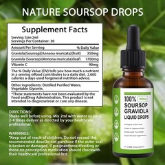 100% Organic Soursop Liquid Drops – Pure Graviola Extract, 1800mg, Sugar/Gluten