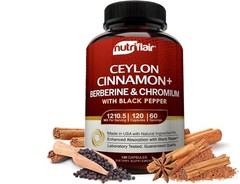 NutriFlair Ceylon Cinnamon Plus Chromium, Berberine & 120 Count (Pack of 1)