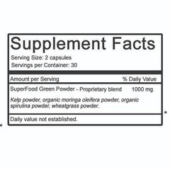 60 SuperFood Green Powder Capsules – Moringa + Spirulina + Wheatgrass + Kelp