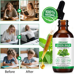 2 Packs Organic Lemon Balm Extract Drops, Natural Alcohol-Free Tincture Liquid f