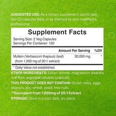Mullein Leaf 20,000mg 240 Veggie Caps Non-GMO/Vegan