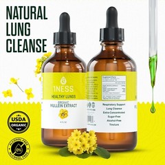 Mullein Drops for Lungs Cleanse – USDA Organic Mullein Leaf Turmeric Extract 4oz