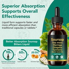 Soursop Bitters Liquid Drops 12-in-1 Complex – 2 Fl Oz | Enriched with Sea Moss