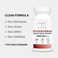 Type Zero Clean Glucomannan Konjac Root Extract (90 Capsules, 30 Servings)