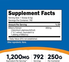 250g Potent Bilberry Powder – Supports Eye Health, Gluten Free & Non-GMO