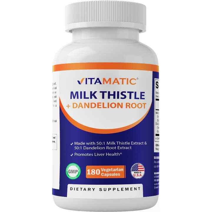 Milk Thistle 25,000mg, Dandelion 5000mg 180 Caps NonGmo/Made in the USA