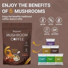 Buporai Instant Mushroom Coffee 6 Mushrooms Lion’s Mane Cordyceps Turkey Tail