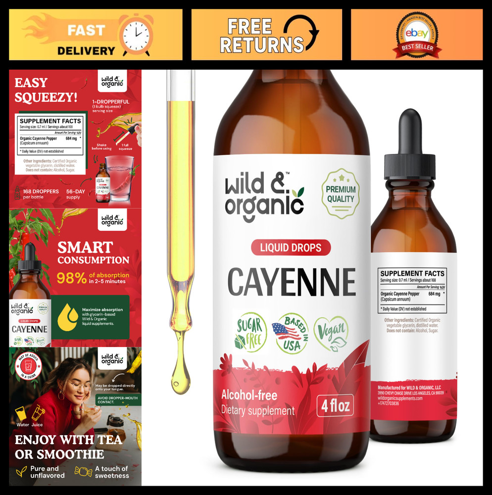 Organic Cayenne Pepper Drops – Antioxidant & Digestive Support Tincture – 4 oz L