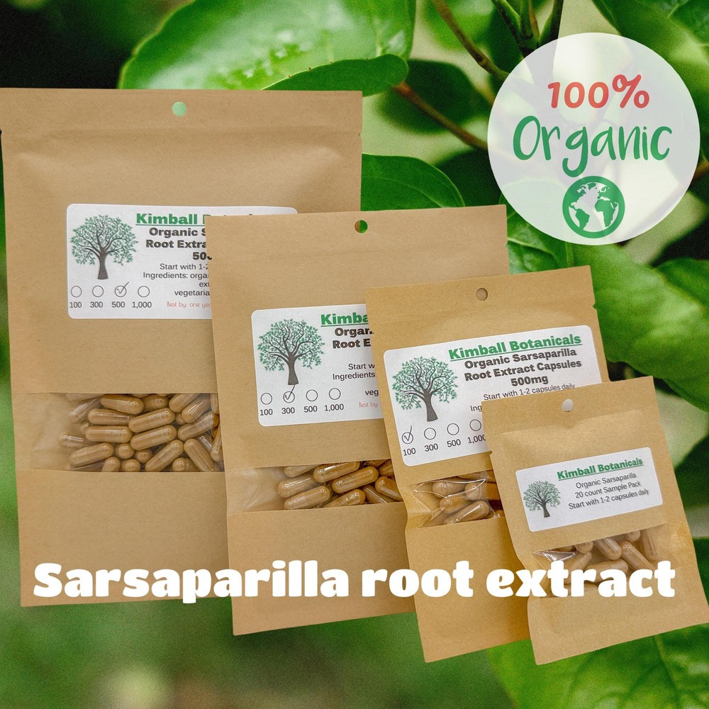 Organic Sarsaparilla Root extract (Smilax ornata) 500mg or 650mg vegetarian