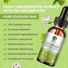 Soursop Graviola Leaf Extract – Immunity & Gut Health Support, Vegan, 2 Fl Oz