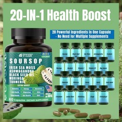 Soursop Graviola Capsules Sea Moss Moringa Turmeric 60ct Vyxion