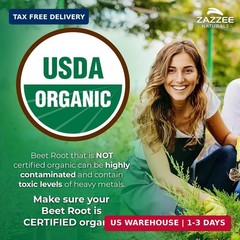 Zazzee USDA Organic Beet Root 20:1 Extract, 180 Quick Release Capsules | 6 Month