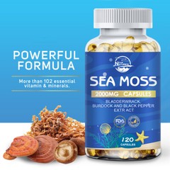 Organic Irish Sea Moss Capsules 2000mg | 120 Count | Bladderwrack & Burdock Root