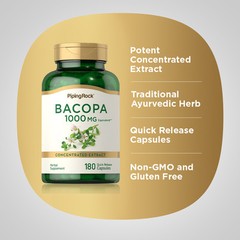 Bacopa Monnieri Capsules 1000 mg | 180 Count | Non-GMO | By Piping Rock