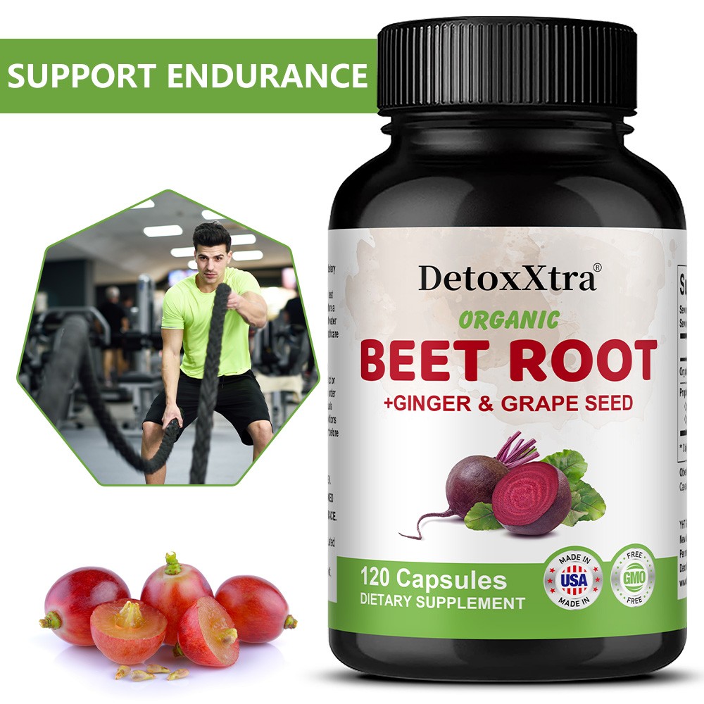 Beet Root Supplement 800mg W/ Grape Seed Nitric Oxide Blood Circulation 120 Caps