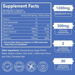 2 Pack Berberine Gummies -1200mg Supplement 120 Count (Pack of 1)