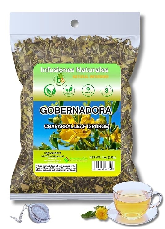Gobernadora Tea (Chaparral Leaf) – 4 oz Loose Leaf Herbal Tea – Tea Infuser Ball