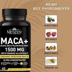 Organic Maca Root 60 Capsules 1500mg, Peruvian Maca Extract for Men & Women
