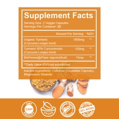 60Pcs Turmeric Curcumin with Ginger&BioPerine 1950mg Triple Strength Capsules