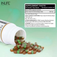 INLIFE Neem Seed Oil For Immunity, Skin Health & Blood Purifier, 60 Veg Capsules