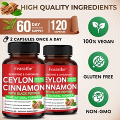 True Organic Ceylon Cinnamon Capsules 1210mg Highest Potency Blood Sugar Support