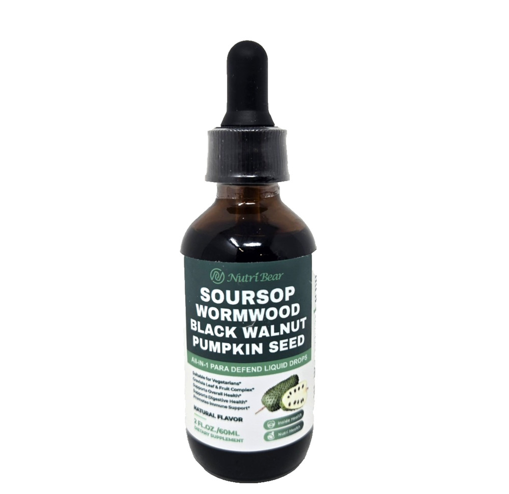 NUTRIBEAR – Soursop, Wormwood, Black Walnut, Pumpkin Seed, All-In-1 Drops – 2 oz