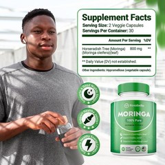 Moringa Capsules 100% Pure Moringa Leaf Powder 60 Count Energy Sleep Support