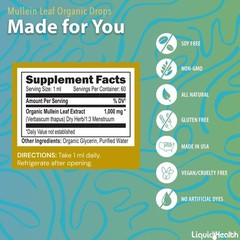 LIQUIDHEALTH USDA Organic Mullein Leaf Extract Drops for Lungs – Herbal Clean…