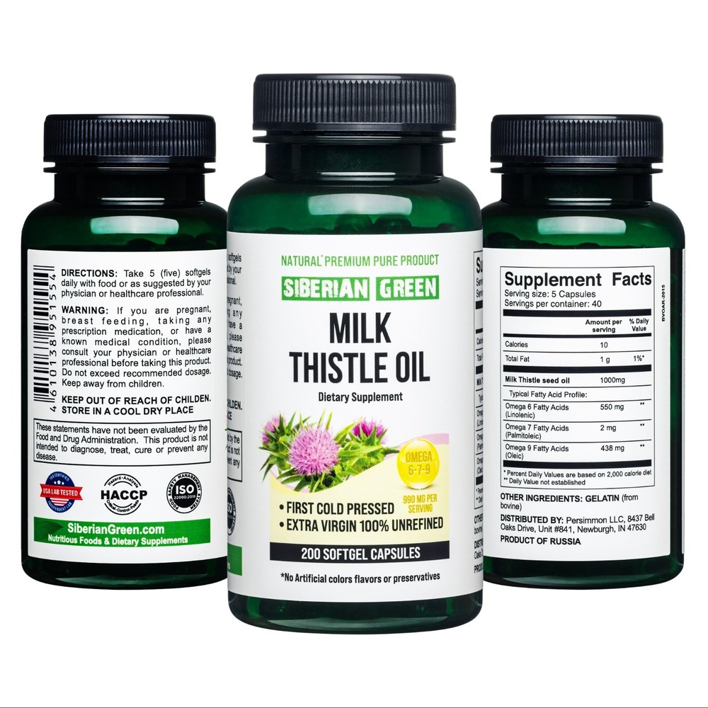 Siberian Milk Thistle Oil 200 Caps Cold Pressed Unrefined Wild Harvested