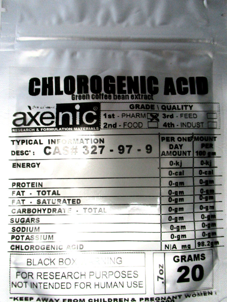 20 gm Green Coffee Bean Extract Powder Chlorogenic Acid 50% cas # 327-97 – 9