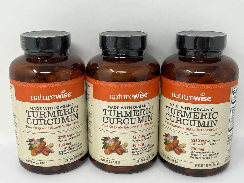 3 ~ Naturewise Turmeric Curcumin plus Ginger & BioPerine ~ 180ct Each ~ 09/2027