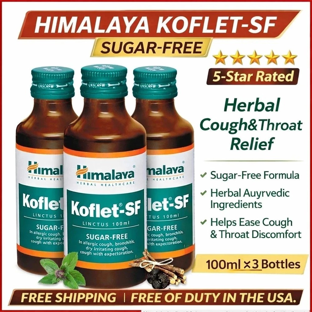 Himalaya Koflet-SF Sugar-Free Herbal Syrup 100ml × 3 | Throat & Cough Care 2028