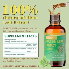 Organic Mullein Drops for Lung Cleanse, Powerful 1700mg Mullein Leaf Extract for