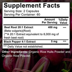 8000 Mg Organic Beet Root 120 Vegan Capsules Heart Health,Circulation&Blood Flow