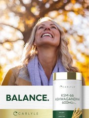 KSM-66 Ashwagandha 600mg | 120 Vegan Caplets | with L-Theanine | by Carlyle