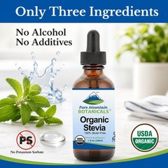 Pure Mountain USDA Organic Liquid Stevia Kosher Sugar Substitute 1oz Bottle