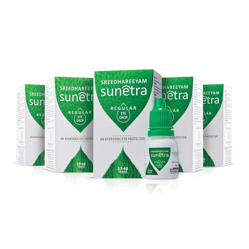 5 x Sreedhareeyam Ayurveda Sunetra Regular Herbal Eyedrops For Dryness & Redness