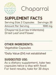HerbEra Chaparral 60/120 Capsules, 500 mg, Organic (Larrea tridentata)