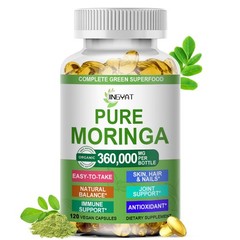 Moringa Softgels, Organic Pure Oleifera Leaves 120 Count (Pack of 1)