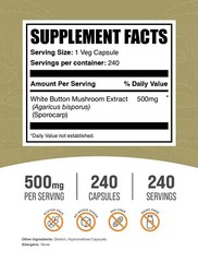 White Button Mushroom Extract 240 Capsules – 500mg Per Serving
