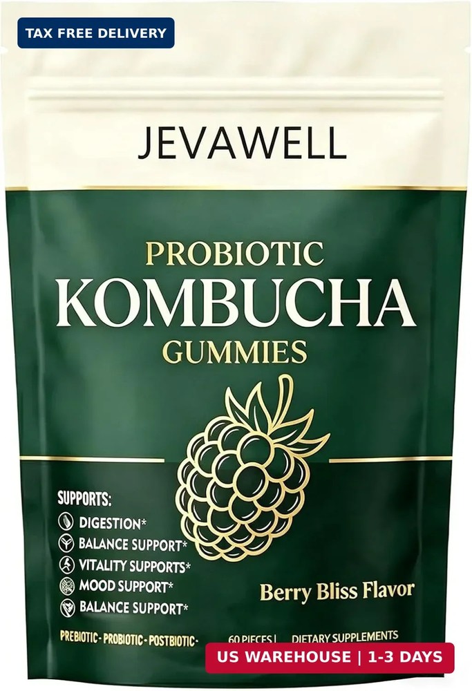 Jevawell Kombucha Gummies, Digestive & Gut Health Support – Berry Flavor – 60 Gu
