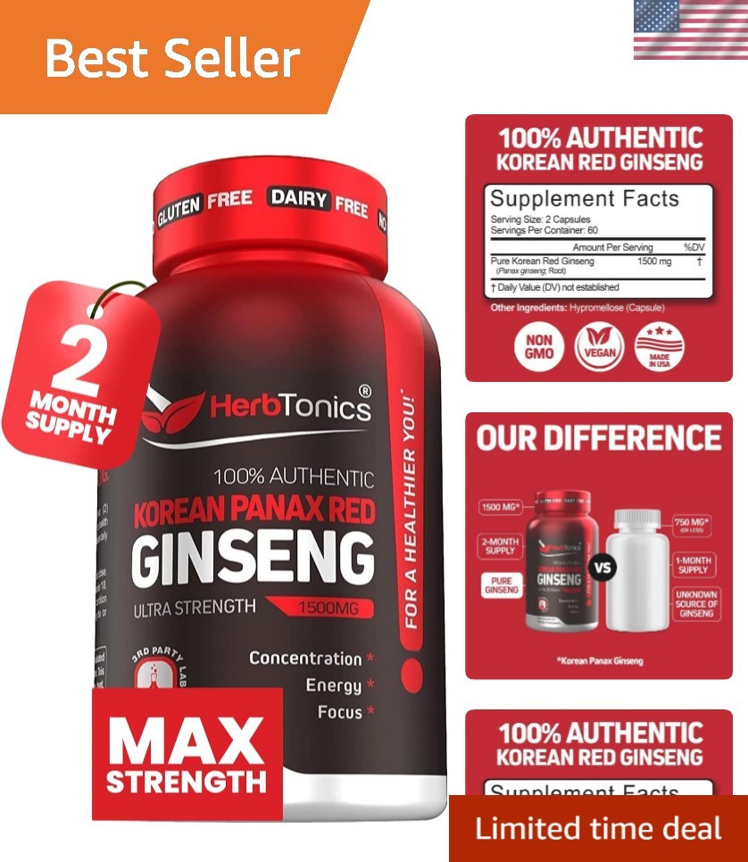 Korean Red Panax Ginseng 1500mg – Energy Supplement for Peak Performance, Foc…