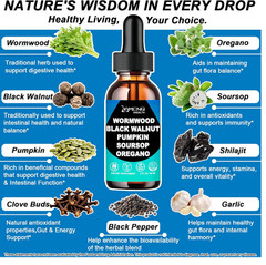 Wormwood Black Walnut Clove Cleanse for Humans Liquid Drops, Gut Cleanse & Diges