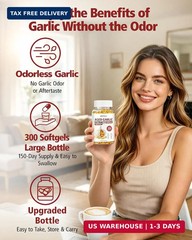 Odorless Aged Garlic Extract 500mg – 300 Softgels, 2 Year Aged Garlic Supplement