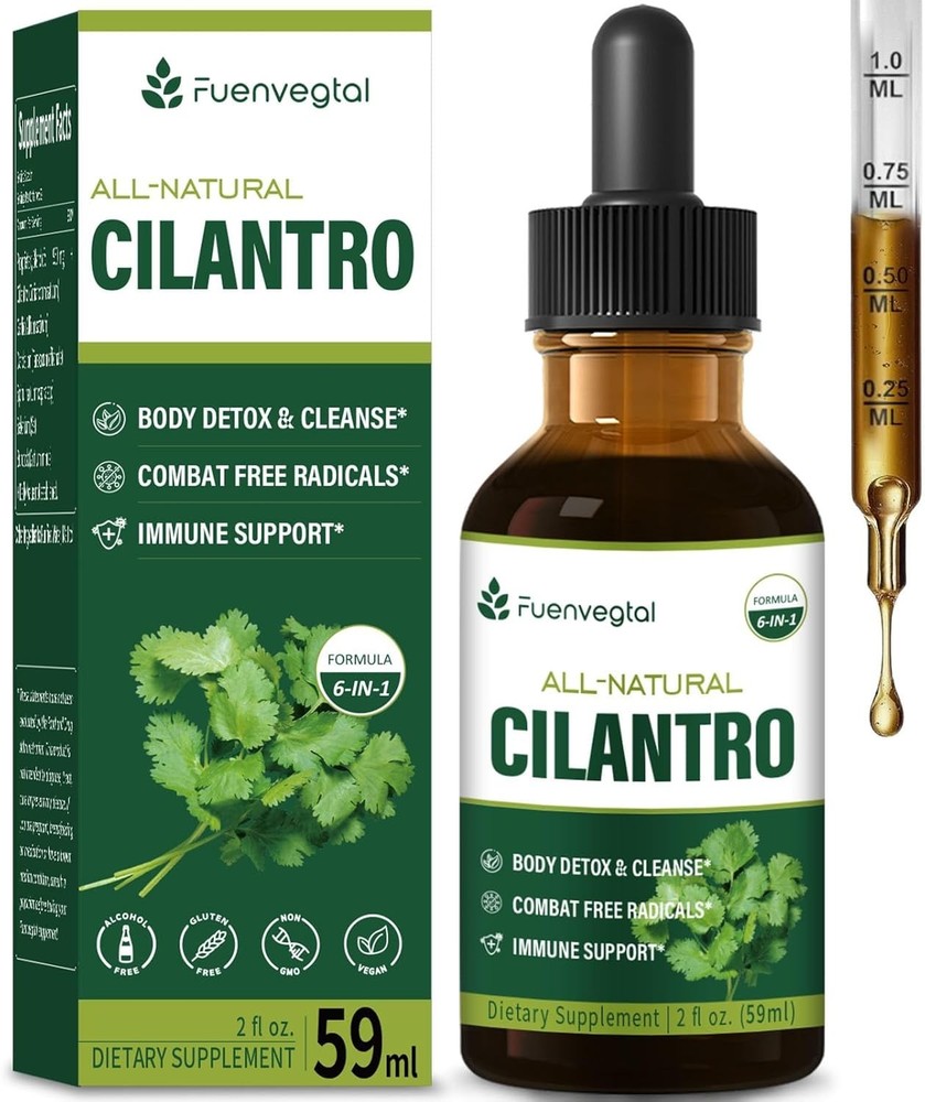 Fuenvegtal Brand 6-In-1 Cilantro Extract Liquid Drops ~ Body Detox & Cleanse