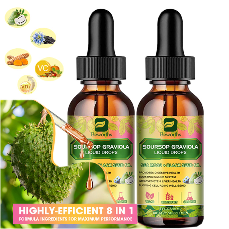 2x Soursop Graviola Extract Liquid Drop with Sea Moss Black Pepper Burdock Root